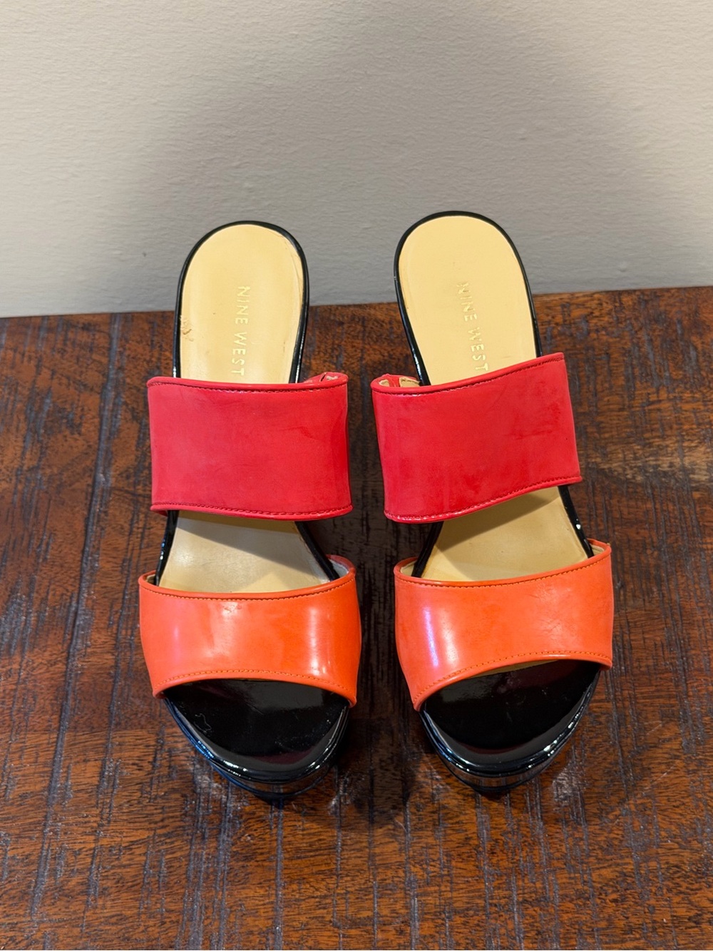 Nine West Larysa Red & Orange Wedge Sandals
